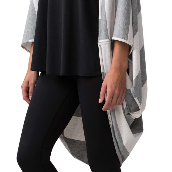 LULULEMON Sage Scarf Wrap Cotton Bold Stripe Heathered Grey Angel White OS - Picture 6 of 7